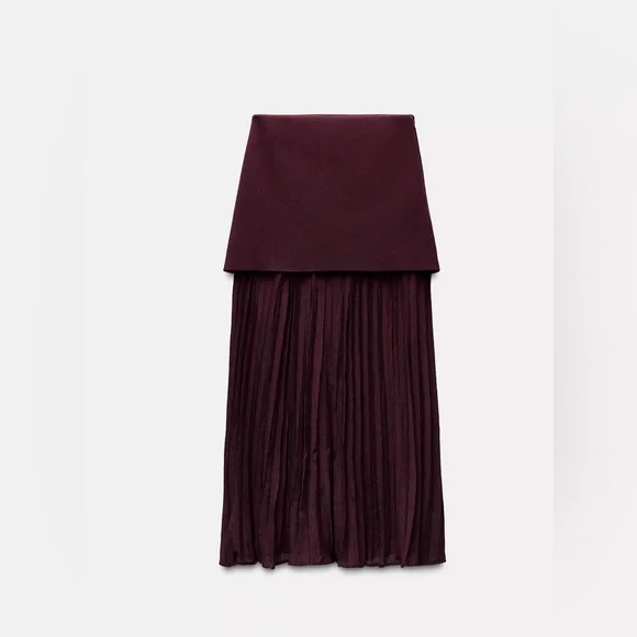 Zara BLOGGERS FAVORITE MIXED PLEATED KNIT SKIRT - Picture 4 of 6